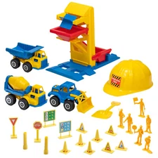 TimMee Sandbox Construction Playset Tim Mee Toy Dump Loader Cement Truck Figures