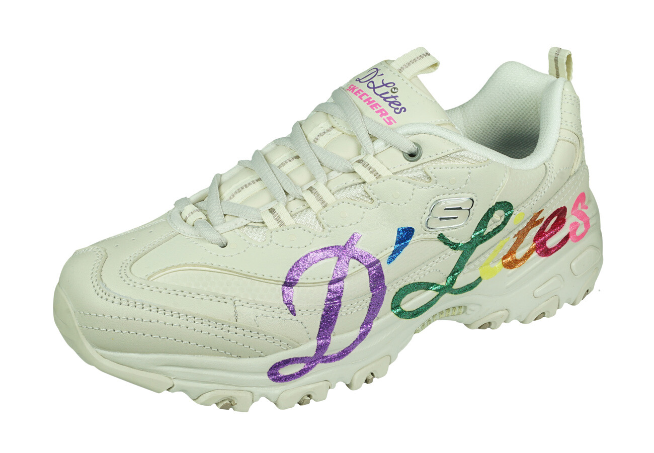Skechers D'Lites Glitzy City Women's Leather Trainers Glitter Shoes Off  White | eBay