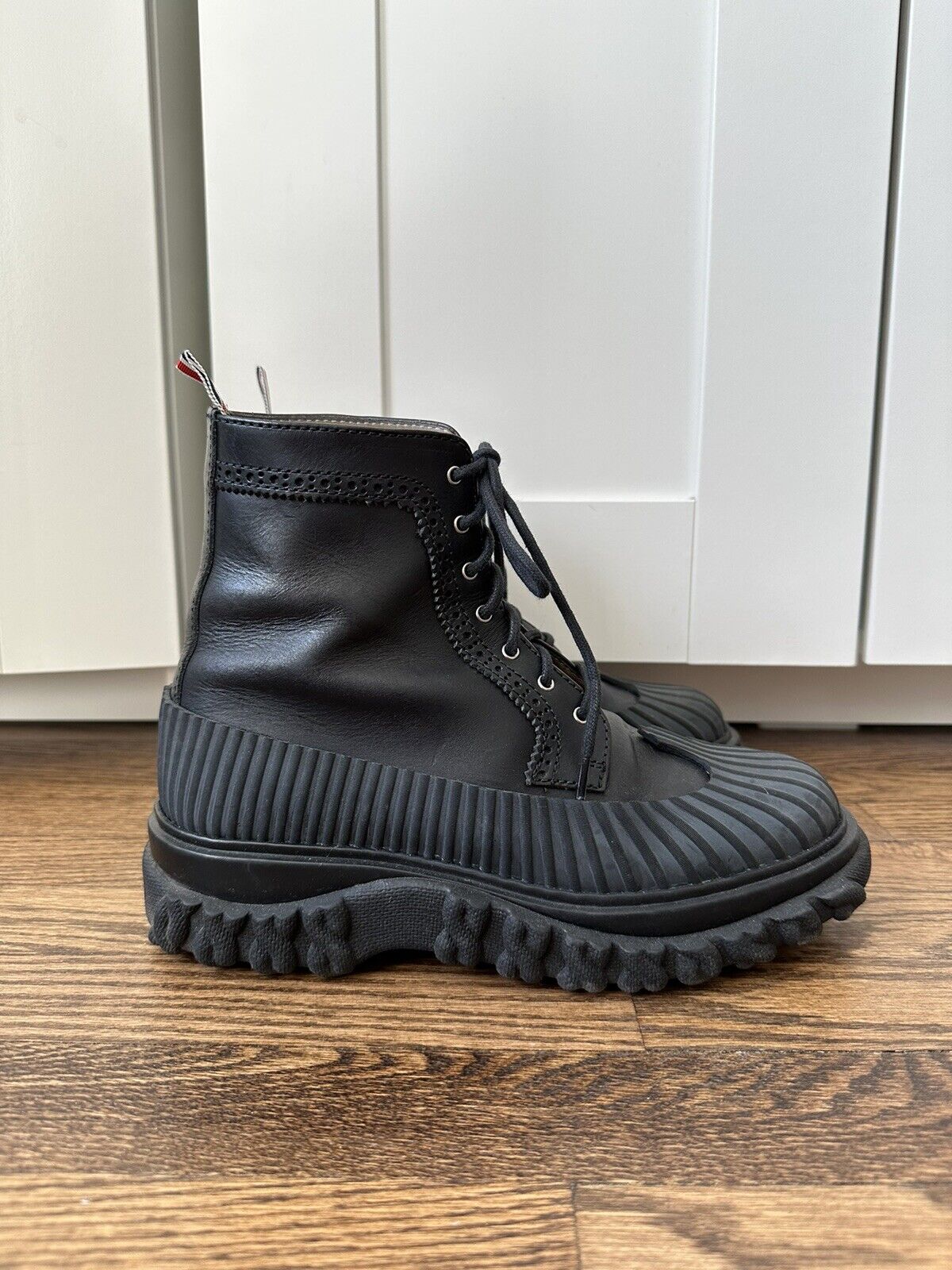 Black Calf Leather Rubber Sole Longwing Duck Boot