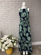 Dress Day Halter Palm Leaf Print Maxi Dress Size S