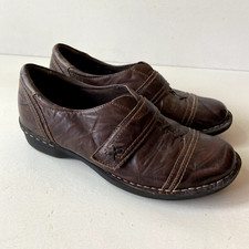 Clarks Bendables Womens Sz 8 Shoes Mottled Brown Strap Leather Slip On