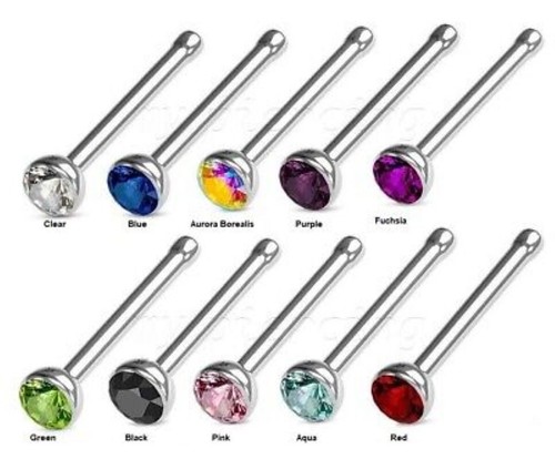 Nasenring Edelstahl Knochenbolzen mit 2 mm Strass - Bild 10 von 21