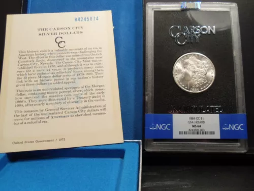 1884-CC MS64 GSA Hoard Morgan Silver Dollar NGC Certified with Box/COA - White