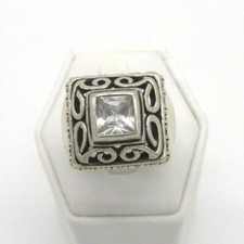 Gorgeous 925 Sterling Silver Clear Quartz Scroll Beaded Sides Ring 7.25 - 14.1 g