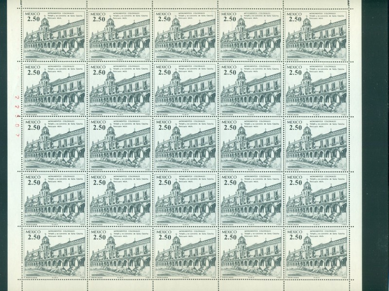 PANE OF 25 UNUSED 1980 MEXICO 2.50$ STAMPS