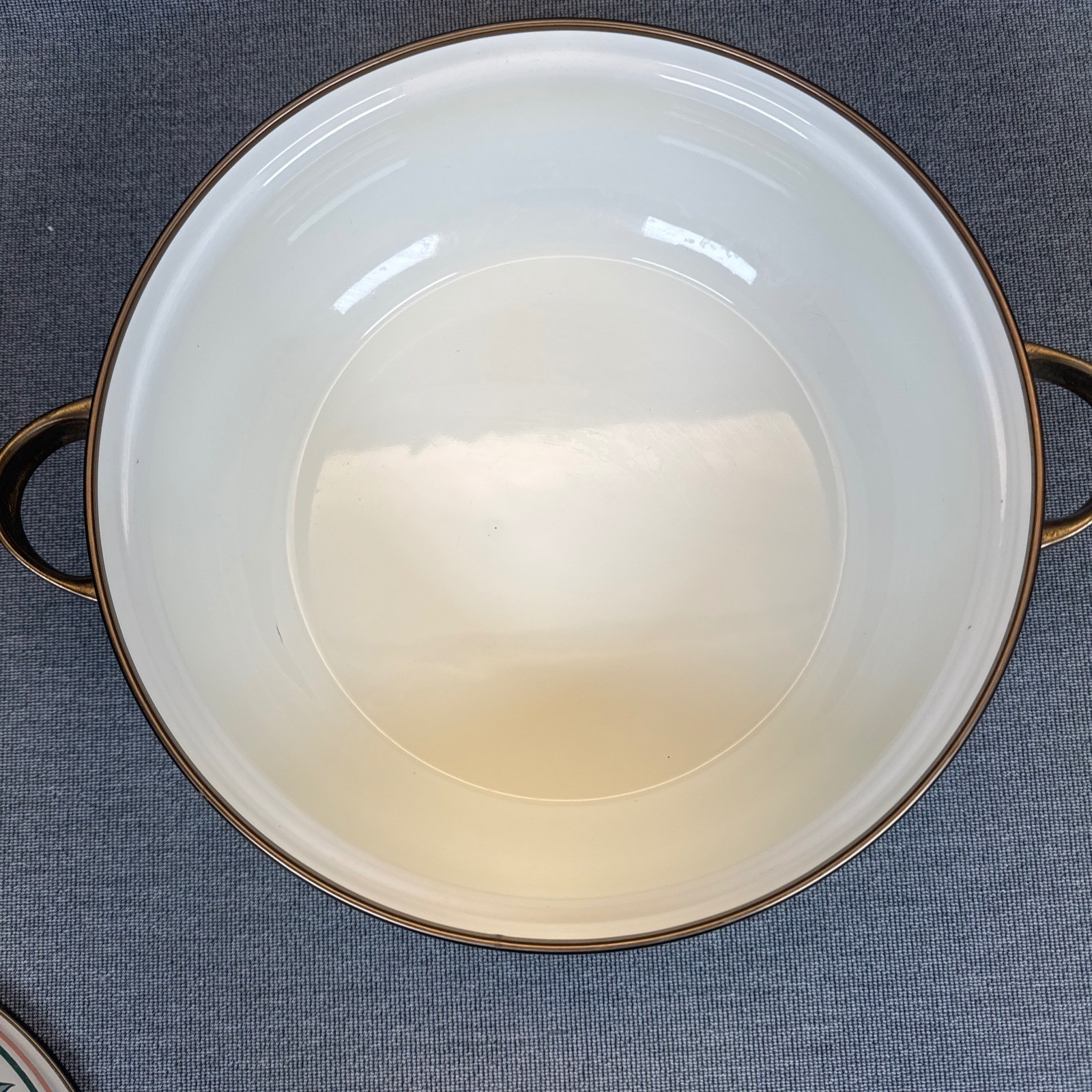 80s Dutch Oven Kamenstein Enamelware Cookware 3 Qts Pot Lid Brass Handles Floral