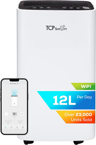 TCP Smart Dehumidifier 12L/Day, Wifi & App Control, HEPA Filter, 2L Tank, Rem...
