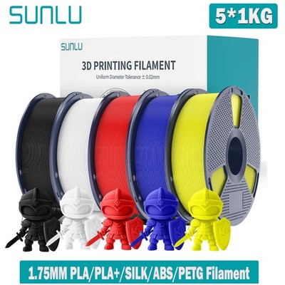 SUNLU 5*1KG PETG PLA ABS Meta PLA+2.0 SILK 3D Printer Filament 1.75mm 1KG/Spool