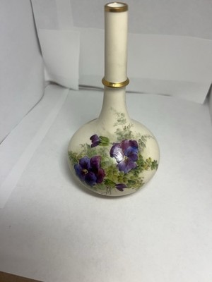 Antique Grainger Royal Worcester Pansy Vase Signed G3783 Hand Painted Gold Rim