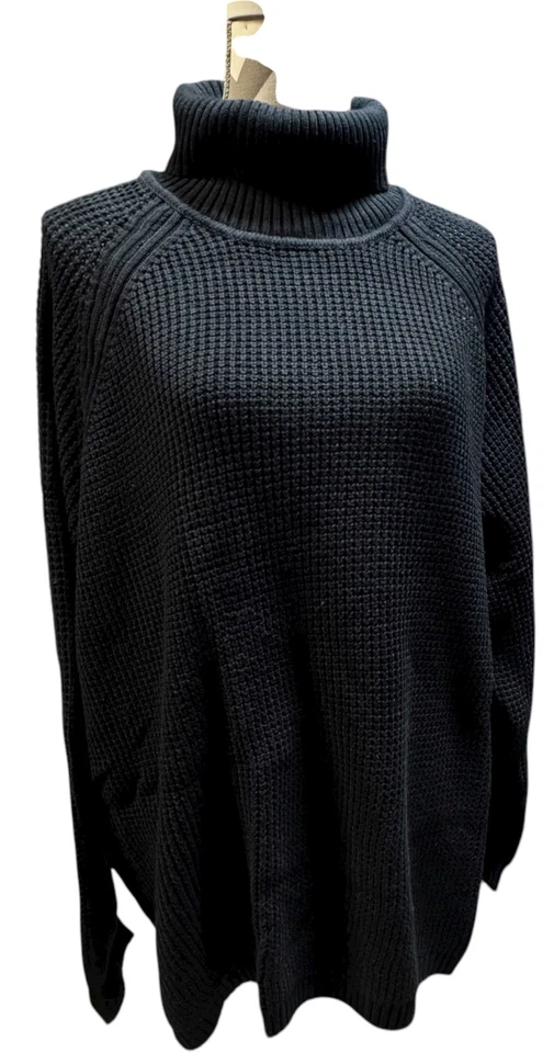 Pulôver feminino de malha preta gola alta - Tamanho feminino 3x (30/32) - Imagem 3 de 4