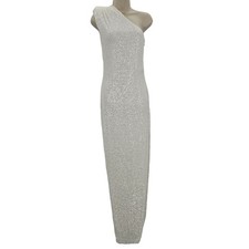 Nookie Womans size L Veda Gown Sequin Maxi Dress One Shoulder High Slit NEW