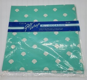 Vintage Cleo Gift Wrap All Occasion Paper Green Shells NIP Lot of 2