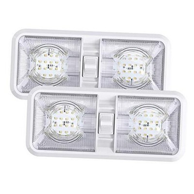  2 Pack RV LED Ceiling Double Dome Light Fixture with ON/Off Switch Interior 