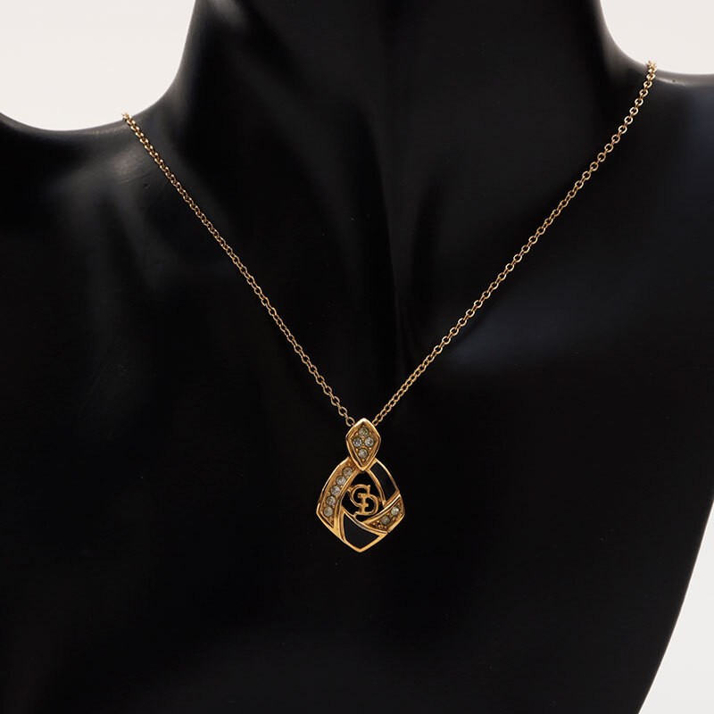 Christian Dior CD Logo gold necklace ② Christian Dior CD logo Necklace Pendant metal Rhinestone