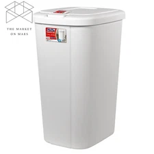 Kitchen Trash Can, 13.3 Gallon Plastic Touch Top Garbage Bin Push Button, White