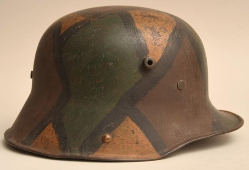 WWI WW1 GERMAN CAMO CAMOUFLAGE HELMET, TJ66, EARLY MODEL 1916 EXC+++