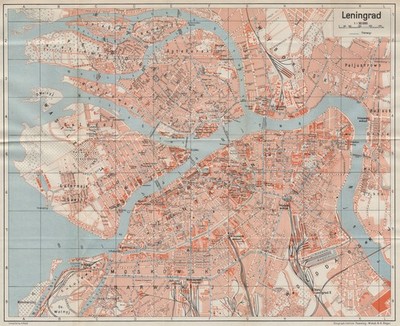 LENINGRAD Vintage Stadtplan. Sowjetunion/UdSSR. St Petersburg. Russland Karte 1929