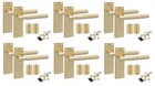 6 Pairs Door Handle Victorian T-Bar Knurled Satin Brushed Brass Latch & Hinges