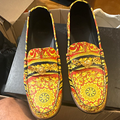 Versace Men s Medusa Baroque Slip-On Leather Loafers Red/Gold/Black 12