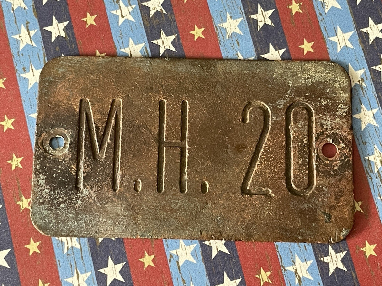 Or Motorcycle License Plate /tag M.h. 20 Pre War Sweaty