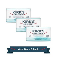 Kirk's Natural Fragrance Free Castile Bar Soap, Gentle 3Bar Value Pack Set