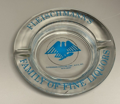 Vintage FLEISCHMANN's LIQUORS Glass Advertising Ashtray