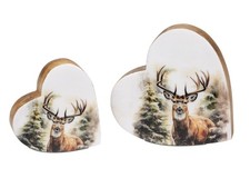 2er Set Decorazione Cuori Cervo Con Fiori 15 + 19cm Di Legno Mango FORMANO W25