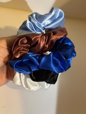 Satin Scrunchie Bundle Blue, Brown, Black White Hair Accessories