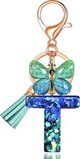 Initial letter Keychains for Women Tassel Butterfly Pink Purple Cute Car Keychai