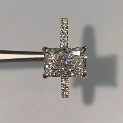 2.40TCW Radiant Cut Moissanite Hidden Halo Engagement Ring 14K White Gold Plated