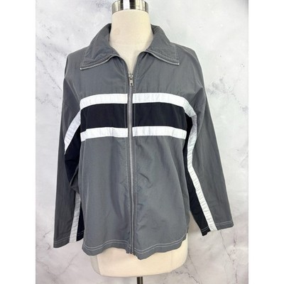 Vtg y2k Big Flirt Zip Up Bomber Jacket Y2k Windbreaker Gray Womens L Retro USA