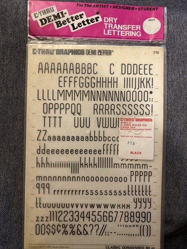 Partial Vintage C-THRU GRAPHICS Rub On Lettering CLASSIC CONDENSED 715