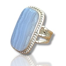Sterling Silver Blue Lace Agate Ring Size 7