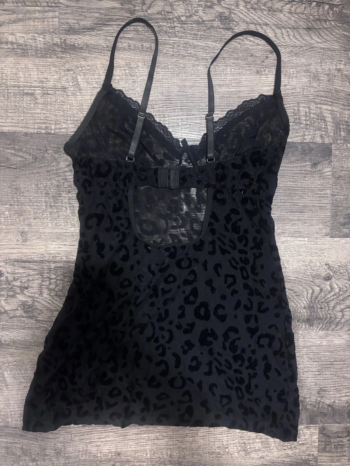 Black Leopard Print Women’s Sexy Mini Mesh Dress Lace Bow Accents Sleeveless S