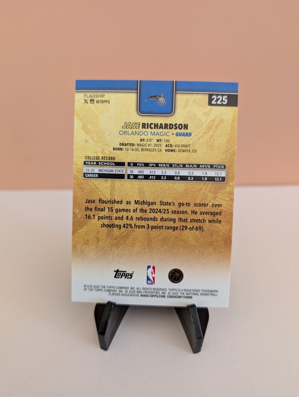 Jase Richardson #225 2025-26 Topps Flagship Golden Mirror Rookie Card Magic RC