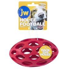 JW Pet Hol-ee Football Dog Toy Puzzle Ball - Natural Rubber - Medium (6.5 Inch)