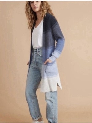 Marine Layer Cabin Long Open Cardigan in Blue Ombré Size Large MSRP $155
