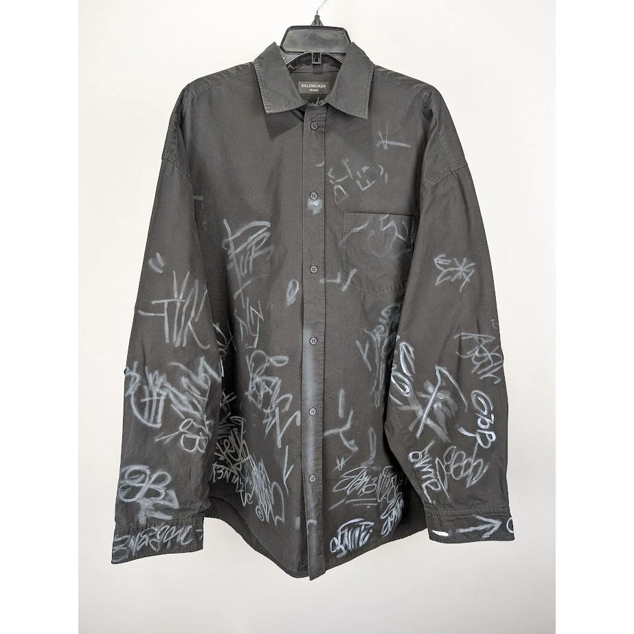 Camicia oversize Balenciaga cotone popeline graffiti colore nero nuova con etichetta 3