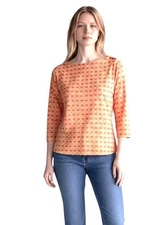 J McLaughlin Size S Top Catalina Cloth Print Boatneck 3/4 Sleeve Stretch Active