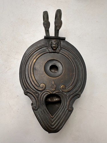 Ancien briquet de table à Méta alcool néo-Egyptien lampe à huile début de siècle - Foto 10 di 17