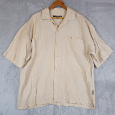 Syllables  Mens Tan 100% Linen Casual Short Sleeve Button Up Shirt  Size XXL
