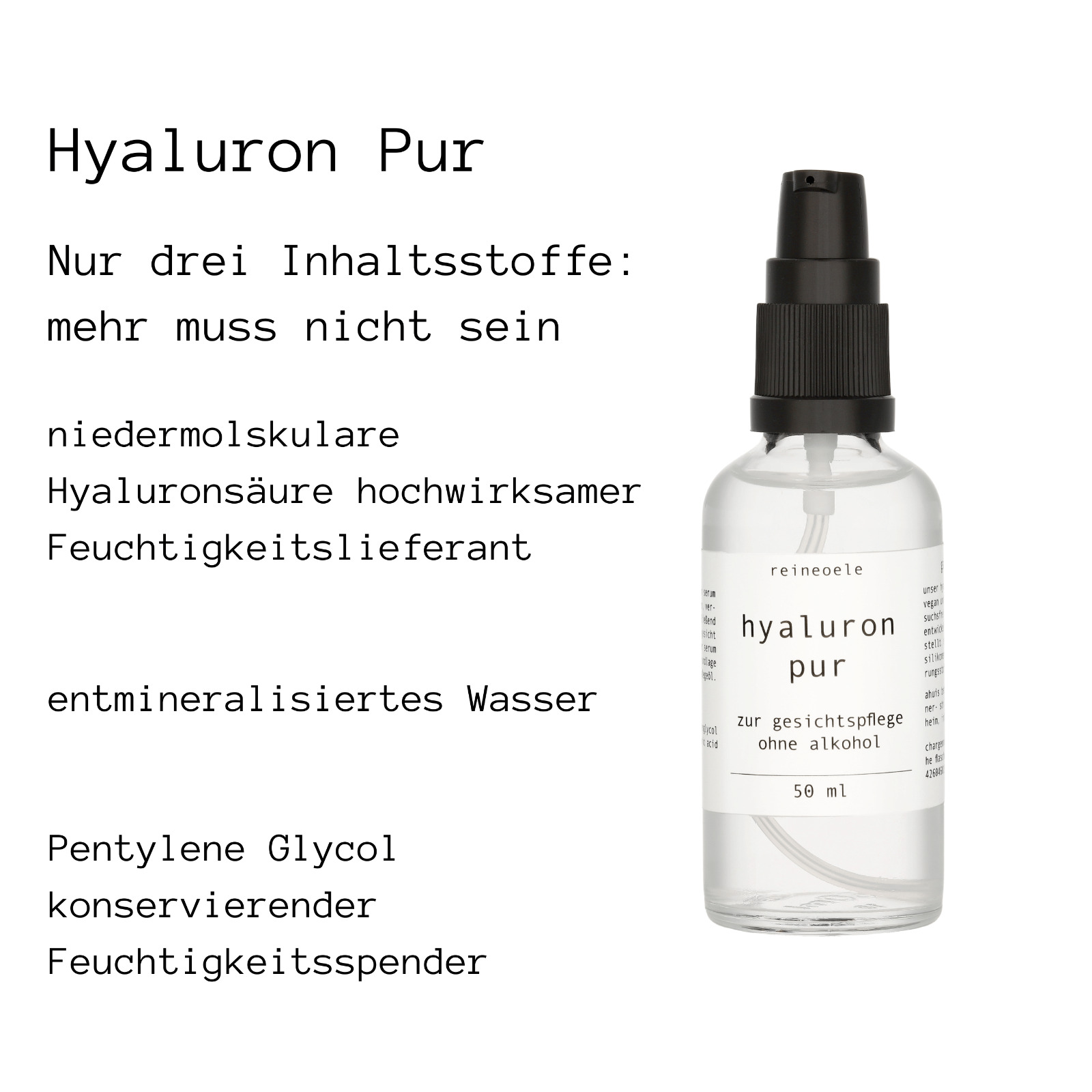 Hyaluron Pur Hyaluronserum ohne Alkohol vegan Dermaroller geeignet hochdosiert