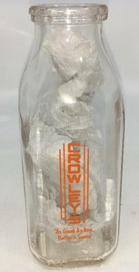 Vintage Crowley S Glass Milk Bottle Pint Cream Cottage Cheese