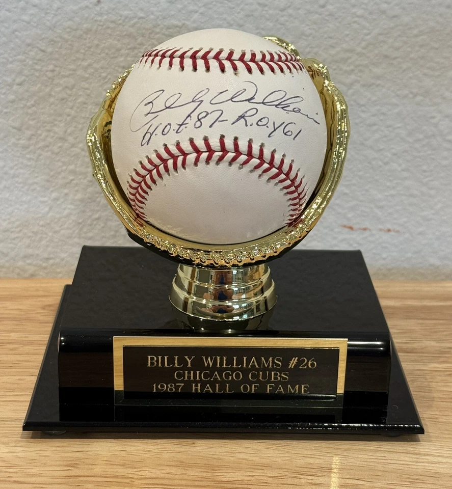 RARE BILLY WILLIAMS HOF ROY AUTOGRAPHED SIGNED BASEBALL JSA COA PLAQUE HOLDER - Image 2 of 4