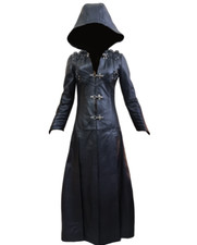 Womens Steampunk Style Trench Coat Genuine Black Leather Gothic Classic Coat