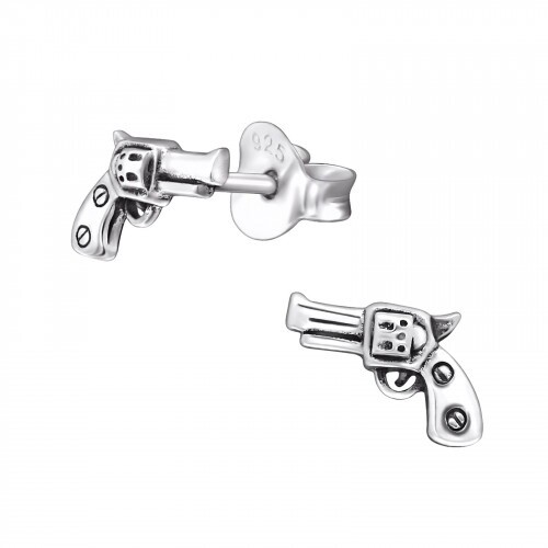 New Cowboy Pistol Gun Sterling Silver Stud Earrings - Picture 1 of 1