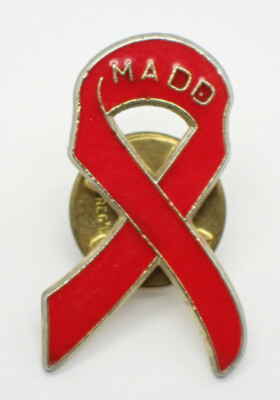 MADD Mothers Against Drunk Driving Red Ribbon Vintage Lapel Pin
