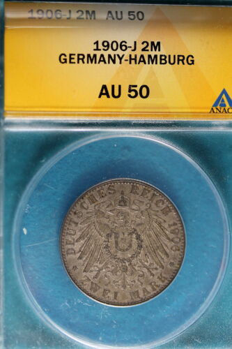 1906 J ANACS AU50 Germany-Hamburg 2 Mark! !#B5071