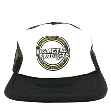 Vtg Sosmetal Products Cap Spell Out Logo Mesh Foam Snapback Trucker Baseball Hat