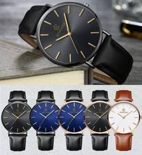 Luxury New Ultra Thin Slim Leather Fashion Men Quartz Wrist Watch - Gift Present